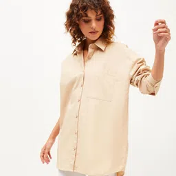 sassafras Women Boxy Fit Solid Spread Collar Casual Shirt-picture-15
