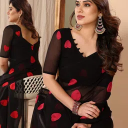 anand sarees Embroidered, Self Design Bollywood Chiffon, Georgette Saree image 3