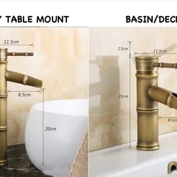 24x7emall by 24x7 emall Bamboo Single Lever Basin Mixer 30 Cms Height Table Mounted with 2 Braided Connection Pipes Bamboo Basin Tap hot And Cold Pillar Tap Faucet image 5