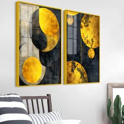 vibecrafts Modern Luxurious Golden Shapes Acrylic Framed Art Panel (Set Of 2) image 3