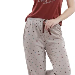 dzzo Women Night Suit Set Brown Printed-picture-12