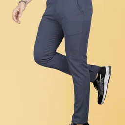combraided Men Straight Fit Grey Lycra Blend Trousers image 4