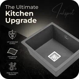 q-image Grey Quartz Single Bowl Kitchen Sink | 24x18x9 inches | Natural Grey Kitchen Sink | Matte Finish Under Counter Basin image 3