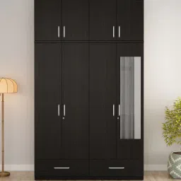 spacewood Kosmo Linden Solid Wood 4 Door Wardrobe In Natural Wenge Finish With Locker & Drawer-picture-12