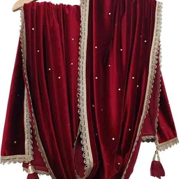 romj Velvet Embroidered Maroon Women Dupatta-picture-43