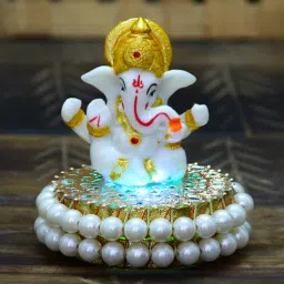 Gold Metal Lord Ganesha Idol on Decorative Handcrafted Plate by eCraftIndia-picture-33