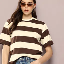 dillinger Women Striped Round Neck Pure Cotton Brown T-Shirt-picture-11