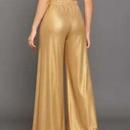 tnq Women Regular Fit Gold Polyester Trousers image 2