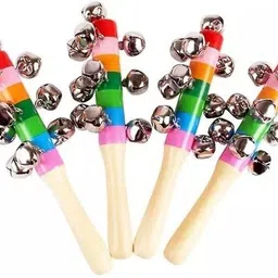 rainbowstore Colorful Wooden Rainbow baby Handle Jingle Bell Rattle Toys (Pack of 6) Rattle image 2