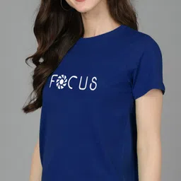 adyavastram Women Typography Round Neck Cotton Blend Blue T-Shirt image 3