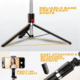 Soopii 3-in-1 Selfie Stick Tripod with Light 67 Inch Extendable Long Tripod Stand with Wireless Remote, 360° Rotation, Adjustable Phone Holder for Travel, Makeup, Vlogging, Compatible All Smartphones Bluetooth Selfie Stick image 5