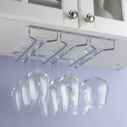 Wine Glass Rack/Holder Upside Down Glass Hanging Organizer for Pubs/Kitchen/Bars (L15.5 x W13 Inches - Triple Line) Stainless Steel Wine Rack-image-1