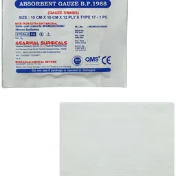 agarwals Absorbent Gauze Swabs Sterile 10 cm X 10 cm X 12 ply (Single Pack) - 25 Pack Gauze Medical Dressing image 2