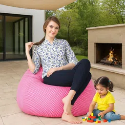 style homez 4XL Classic Cotton Canvas Polka Dots Printed Teardrop Bean Bag With Bean Filling image 4