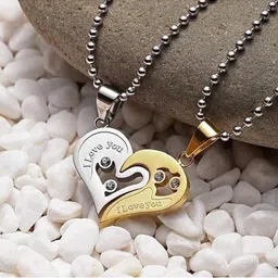 reversea Heart Shape Gold & Silver Locket/Pendant for Symbol of Couple Crystal Brass Pendant image 2