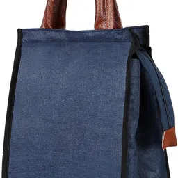 kavrixa Blue-Tan Faux Leather & Linen PVC Cotted Fabric Tiffin + Picnic bag KX-TB07 Lunch Bag-picture-12