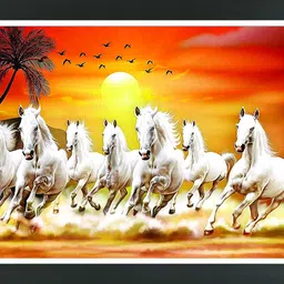 Seven horse lucky paintings | Lucky painting| Vastu photo frame Vastu paintings Digital Reprint 14 inch x 20 inch Painting-image-2