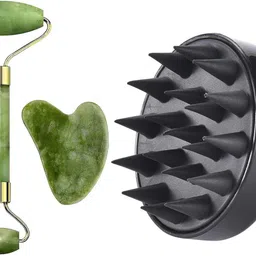 Glovasilk Jade Roller & Gua Sha Tool Combo with Hair Scalp Massager for Face & Hair Growth-picture-30