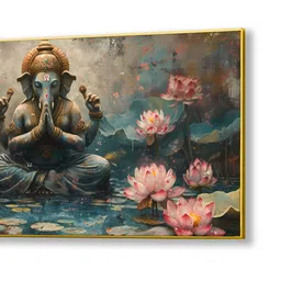 nestroots Gold Canvas Framed Serene Ganehsa on Nature Harmony Wall Painting image 4