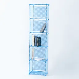 kuber industries 5 Layer Book Cabinet Shelves for Bedroom Office Living Room | SJ05B | Blue Fabric Open Book Shelf image 5