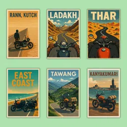 Motorbike Poster Collection | Ladakh, Manali, Thar, Tawang | Gift for Bikers | Adventure Room Decor Paper Print-image-12