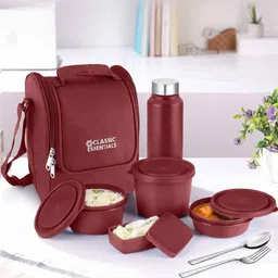 classic essentials Supreme Microwave Safe Set of 5 with Bottle|Bag & Cutlery 5 Containers Lunch Box-picture-33