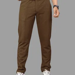 combraided Men Slim Fit Brown Lycra Blend Trousers-picture-20