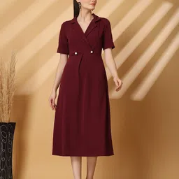 pluss Women Fit and Flare Maroon Midi/Calf Length Dress-picture-22
