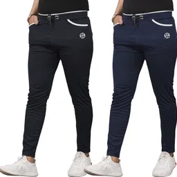 jackmail Pack of 2 Men Solid Black, Dark Blue Track Pants-picture-22