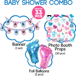 zyozi Baby Shower Party Supplies - Banner, Photo Booth And Foil Balloons ( Pack of 33) image 2