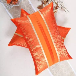 Orange Brocade Textured 12 x 18 Inches Cushion Cover By (Set Of 2) By ANS image 1