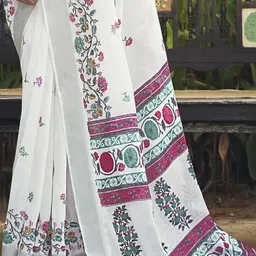 marabout Digital Print Bollywood Cotton Linen Saree image 3