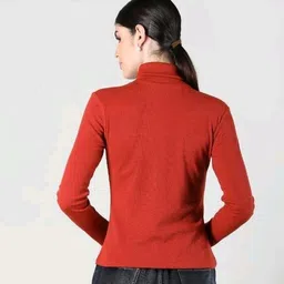 hoc Women Solid High Neck Red Sweater image 2