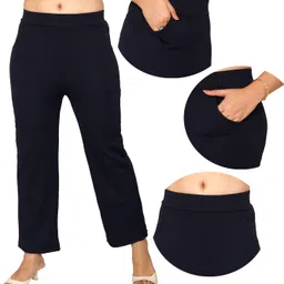 fashion bazaar Women Regular Fit Dark Blue Cotton Blend Trousers-picture-17