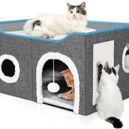 abhsant Cat Beds for Indoor Bed Cave for Cat HouseFluffy Ball Scratch Pad Foldable Cando Cat House-picture-26
