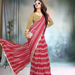 jayu Digital Print, Embroidered, Printed, Striped Bollywood Georgette Saree image 1