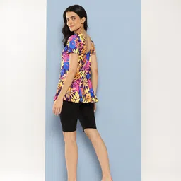 Aarika Womens Yellow-Black Colour Floral Print Nylon Swim Suit With Goggles Floral Print Women Swim-dress Yellow Swimsuit image 2