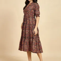 krunal raiyani Women Fit and Flare Brown Midi/Calf Length Dress image 3