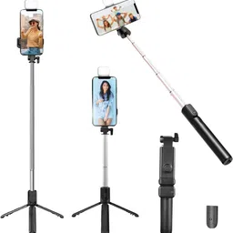 GADGETSWEAR R1s 3-in-1 Selfie Stick with Tripod Bluetooth Remote & LED Light Mobile Holder Tripod Kit-picture-10