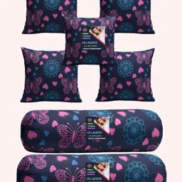 Microfibre Bolster Pack of 7 Geometric Cushion & 2 Bolster Set - Butterfly Print-image-94