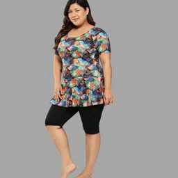 Aarika Womens Orange-Black Colour Abstract Print Nylon Plus Size Swim Suit Self Design Women Orange Swimsuit image 4