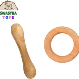 swastha toys Neem Wood Teethers| Combo of Ring & Stick Rattle-picture-13