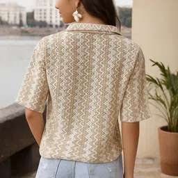 vairagee Women Boxy Fit Self Design Lapel Collar Casual Shirt image 2