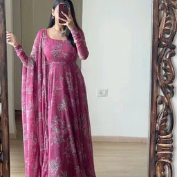 ssicreative Floral Print Georgette Stitched Anarkali Gown image 1