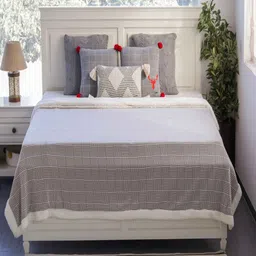 pluchi Grey Cotton Solid 250 Gsm Double Bed Blanket image 1