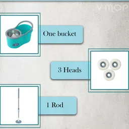 v-mop Premium Classic Spin Bucket Mop With 3 Refills (( 6 Months Warranty on Rod )) Wet & Dry Mop image 2