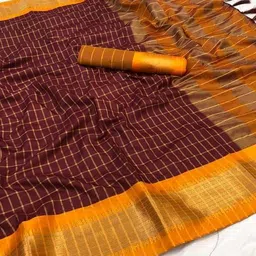 kanjiqueen Checkered Jamdani Silk Blend, Cotton Blend Saree-picture-33