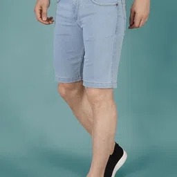 nivasu Solid Men Light Blue Denim Shorts image 3