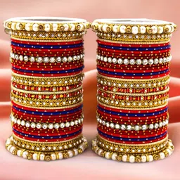 leshya Set Of 70 Brass-Plated Stone-Studded & Beaded Bangles image 1