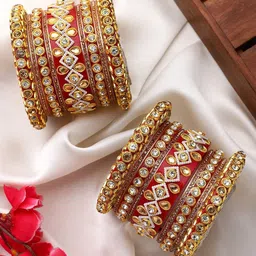 leshya Set Of 18 Kundan Studded & Beaded Bangles-picture-17